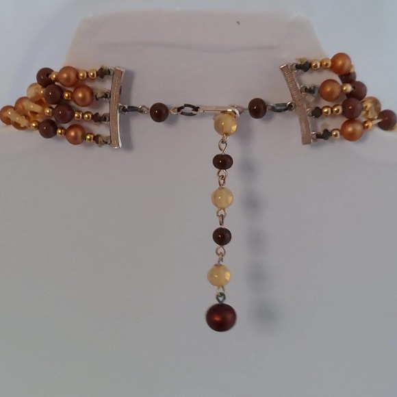 Vintage Japan Multi Strand Mix Bead Collar Necklace 15" Glass Brown Gold Estate - Picture 10 of 12